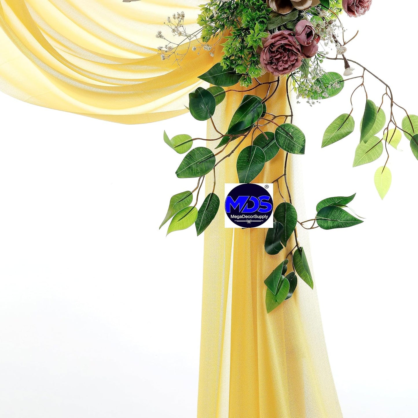 MDS Halloween Chiffon Draping Fabric - 2 Panel, 30" Wide x 50ft Long - Sheer Spooky Arbor & Canopy Drapery for Haunted House Backdrops, Party Ceilings, DIY Costumes & Themed Events - Gold