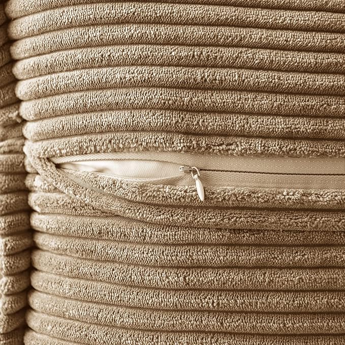 MIULEE Khaki Corduroy Decorative Euro Sham Pillow Covers 24x24 Inch - Image 3