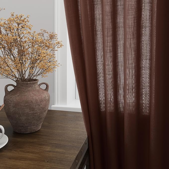 Nanspring Rustic Brown Linen Curtains 72 Inch Length - Image 4