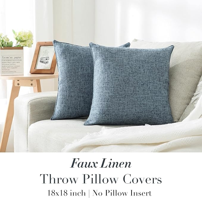 HPUK Linen Throw Pillow Covers Pack of 2, 18x18 Inch Accent Cushion Covers - Image 7