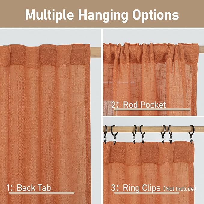 LAMIT Burnt Orange Linen Curtains 90 Inch - Image 3