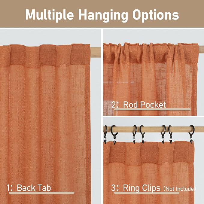 LAMIT Semi Sheer Linen Curtains 45 Inches Long, Light Filtering Panels Back Tab - Image 3