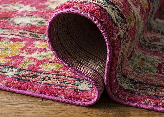 SAFAVIEH Monaco Collection Runner Rug - 2'2" x 22', Pink & Multi, Boho Chic Medallion Distressed Design, Non-Shedding & Easy Care, Ideal for High Traffic Areas in Living Room, Bedroom (MNC243D)