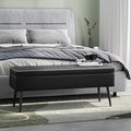 GarveeHome Storage Ottoman Bench, Mid-Century Modern Entryway Bedroom Bench, Synthetic Leather with Stitching, Safety Hinges, Loads 680 Lb, Black