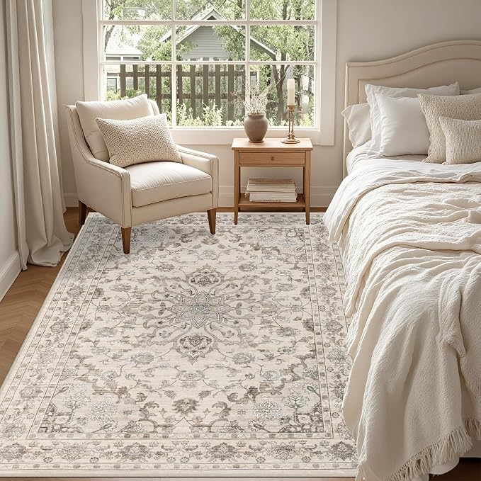 3x5 Area Rugs Living Room Rug: Washable Vintage Distressed Floral Rug No Slip - Image 3