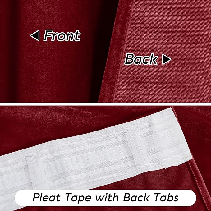 RYB HOME Chistmas Red Velvet Curtains- Super Soft Thermal Insulated Back Tab & - Image 4