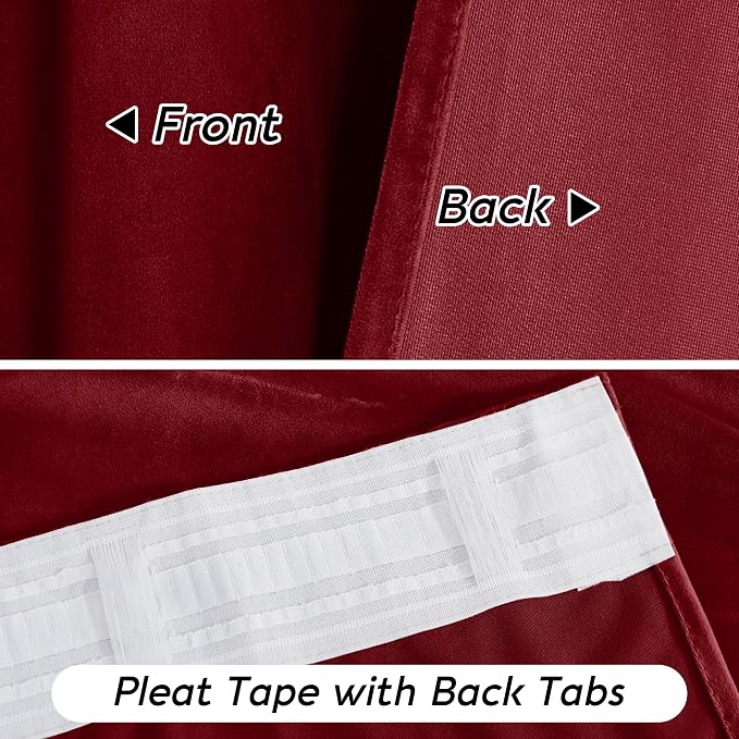 RYB HOME Red Velvet Curtains 84 inches- Room Darkening Curtains Heavy Duty - Image 5