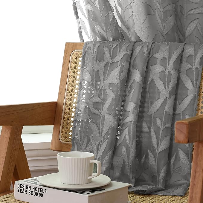 Lecloud Leia Charcoal Grey Curtains Sheer Valances - Image 7