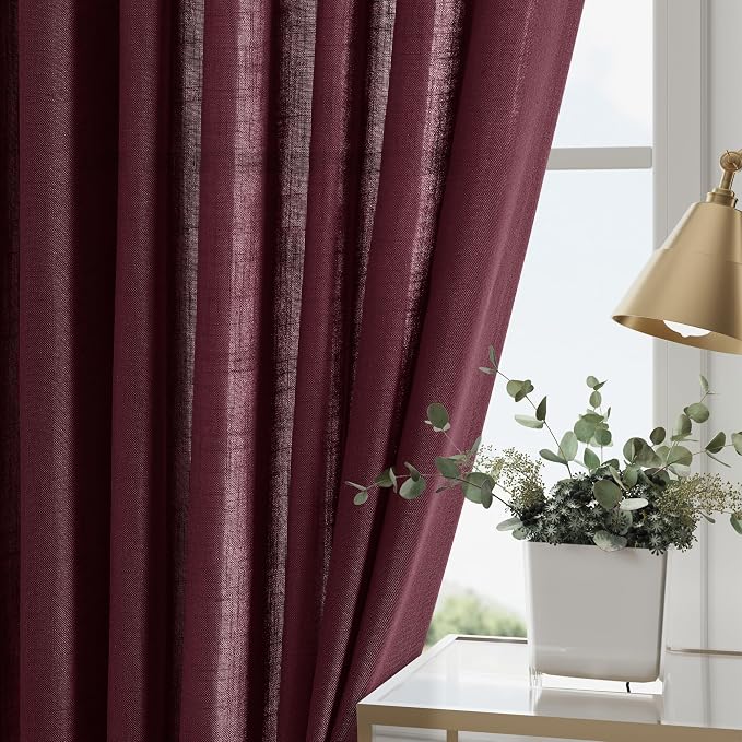 Nanspring Burgundy Linen Curtains 84 Inch Length 2 Panels Set - Image 4