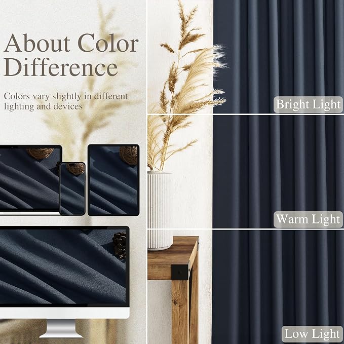 Nanspring Vintage Blue Linen Curtains 84 Inch Length 2 Panels Set - Image 3