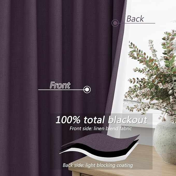 Guken 100% Blackout Curtains 96 Inch Length 2 Panels Set - Image 4