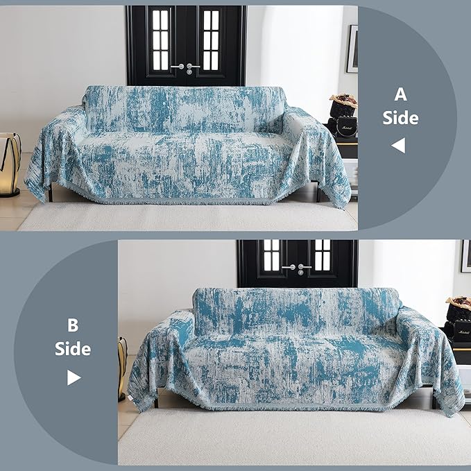 MYSKY HOME Sectional Couch Cover Sage Abstract Geometric Sofa Covers for Sectional Sofa L Shape Chenille Couch Protector for Dogs Pets Couch Throw Cover Washable Durable for Home Decor, 71" X118"