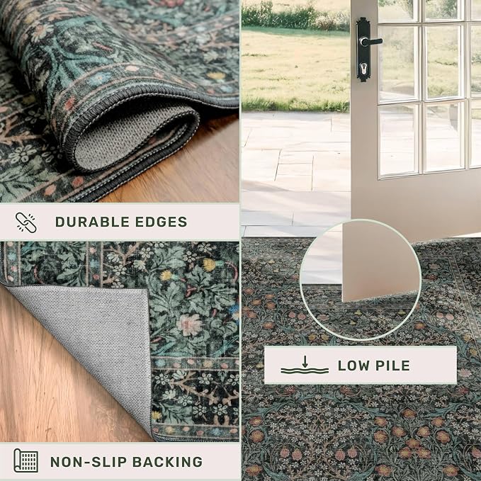 Dark Green 2x5 Runner Rug Non Slip Washable - Image 5