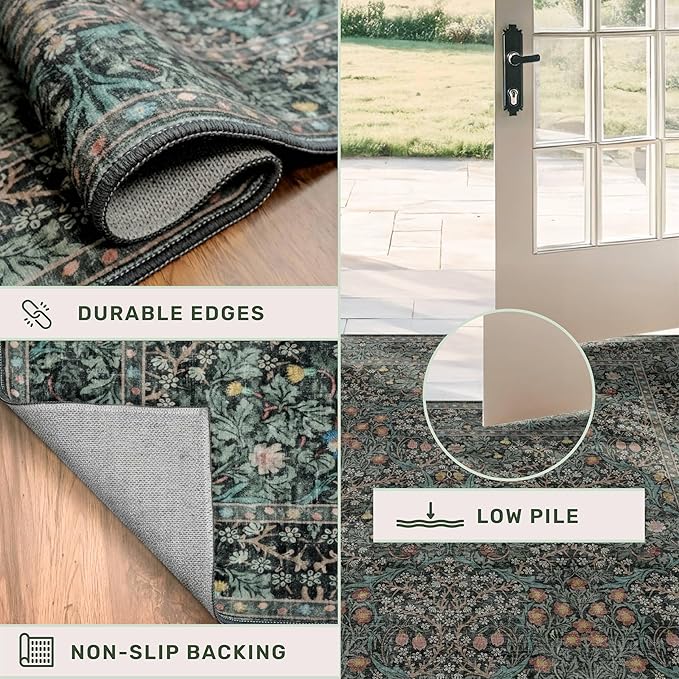 Dark Green Washable 3x12 Extra Long Runner Rug - Image 4