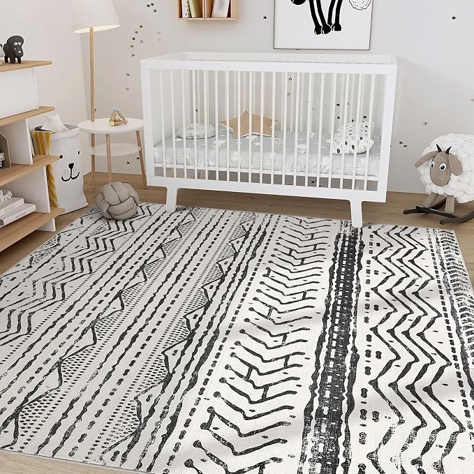 Nakagishi Black Rug Living Room Rugs: 10x14 Machine Washable Boho Large Neutral - Image 7