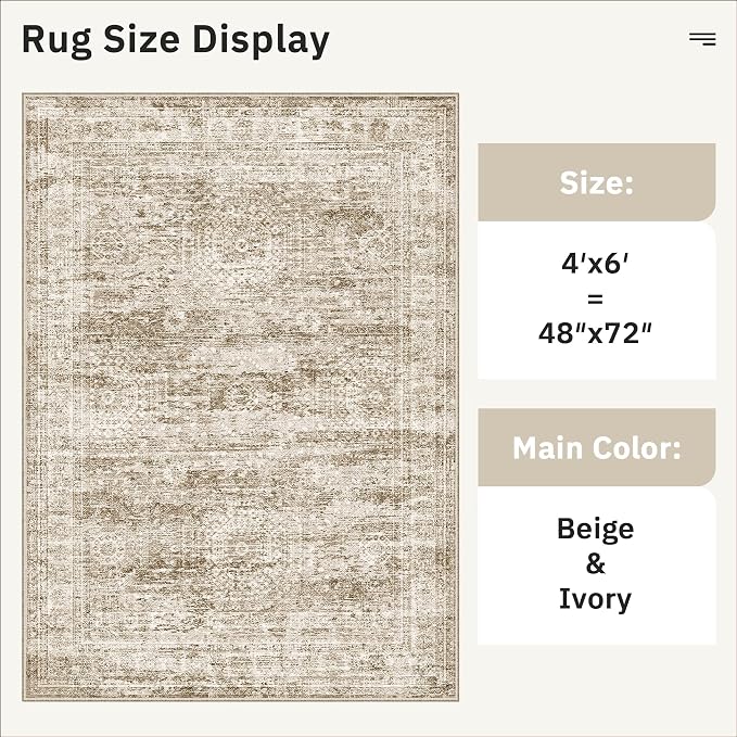 Area Rugs 4x6 for Living Room, Vintage Washable Rugs for Dining Room, Non-Slip - Image 5