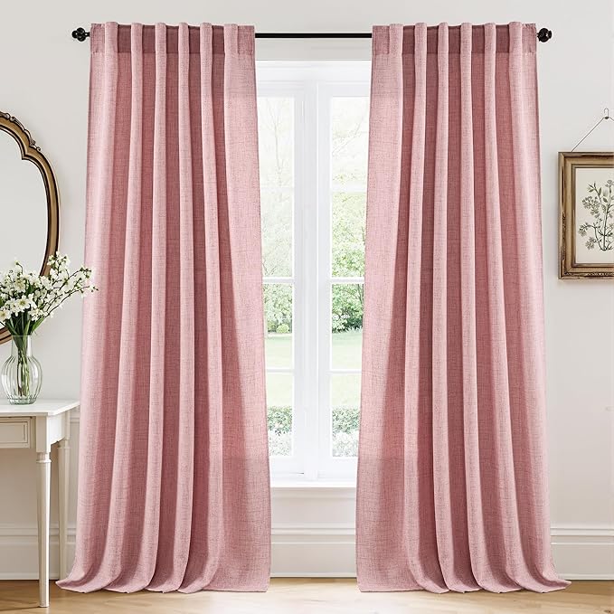 RYB HOME Living Room/Bedroom Curtains and Drapes Linen Sheer, Light Filtering by RYBHOME