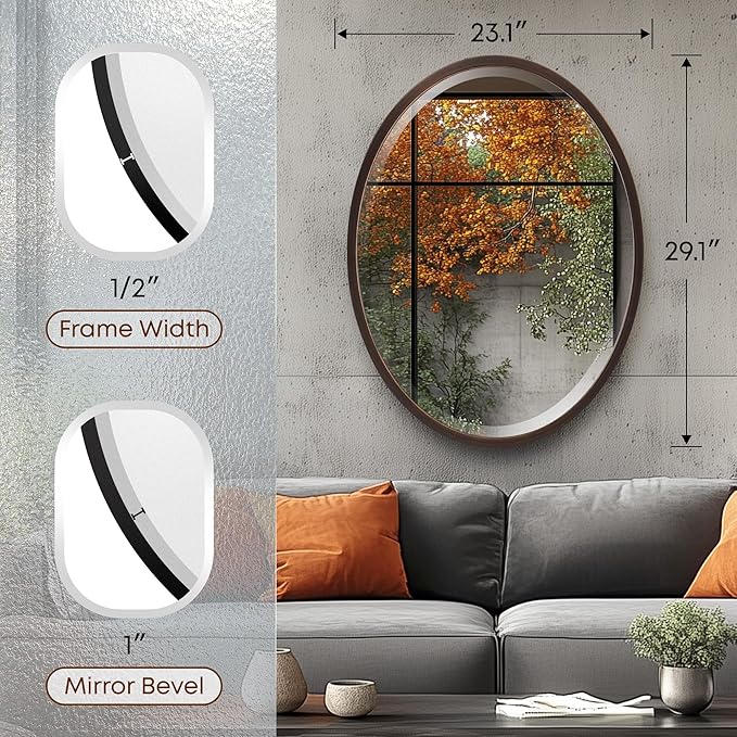 OVALCREST - Oval Wooden Beveled Wall Mirror for Home Decor, Bathroom, Vanity, Bedroom, Living Room, Hallway - London Style (Rubbed Bronze) 23.1 x 29.1