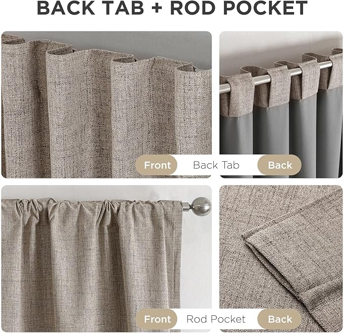 Joydeco 100% Blackout Curtains for Bedroom - Natural Linen Curtains 100"W x 90"L Long, Thermal Insulated 1 Panels Linen Light Blocking Drapes, Rod Pocket & Back Tabs, Darkening Privacy for Living Room