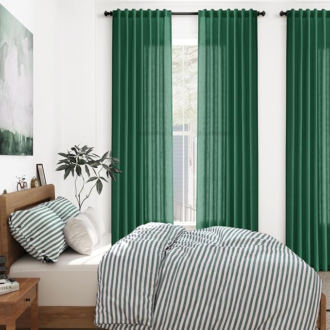 Extra Long Dark Green Linen Curtains 120 Inch - Image 7