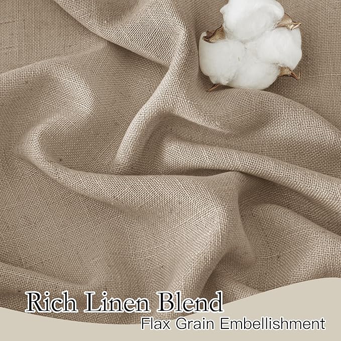 RYB HOME Khaki Linen Curtains 95 inches, Rod Pocket & Back Tab Linen Blend Boho - Image 4