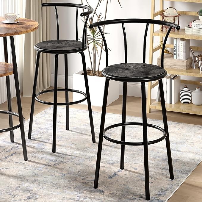 VECELO Bar Stools Set of 4, Swivel Counter Barstools with Backrest, Bar Height Chairs for Dining Room, Kitchen Island, Pub, Easy Assembly, Grey