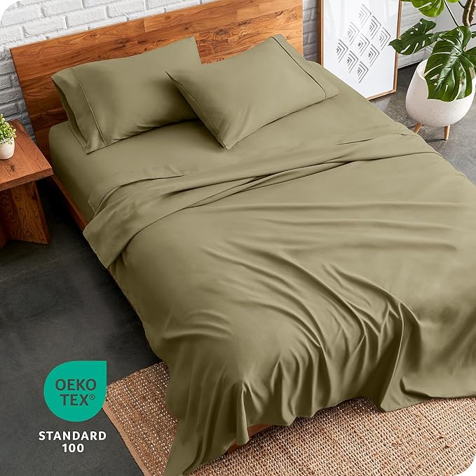 Bare Home California King Sheet Set - 1800 Ultra-Soft Microfiber Cal King Bed Sheets - Double Brushed - Deep Pockets - Easy Fit - 4 Piece Set - Bed Sheets (California King, Olive)