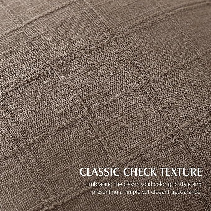 Foindtower Set of 2 Decorative Linen Check Throw Pillow Covers Neutral Farmhouse Lumbar Cushion Covers Modern Boho Home Decor for Sofa Chair Couch Bedroom Living Room Outdoor,12×20 Inch,Taupe Grey