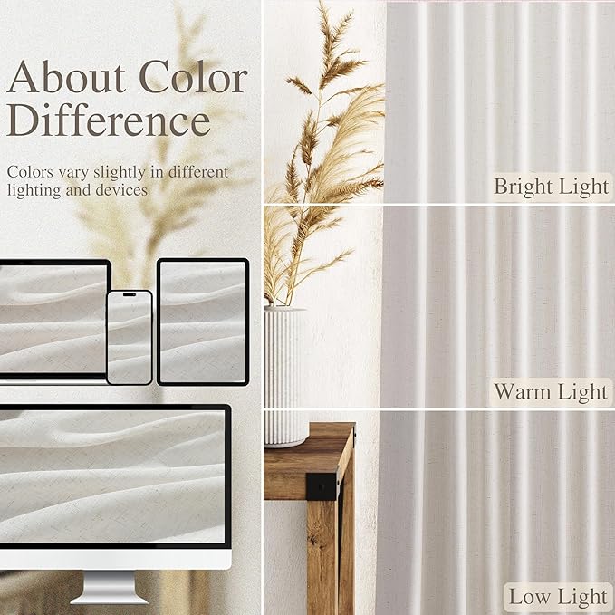 Nanspring Natural Linen Curtains 80 Inch Length - Image 3