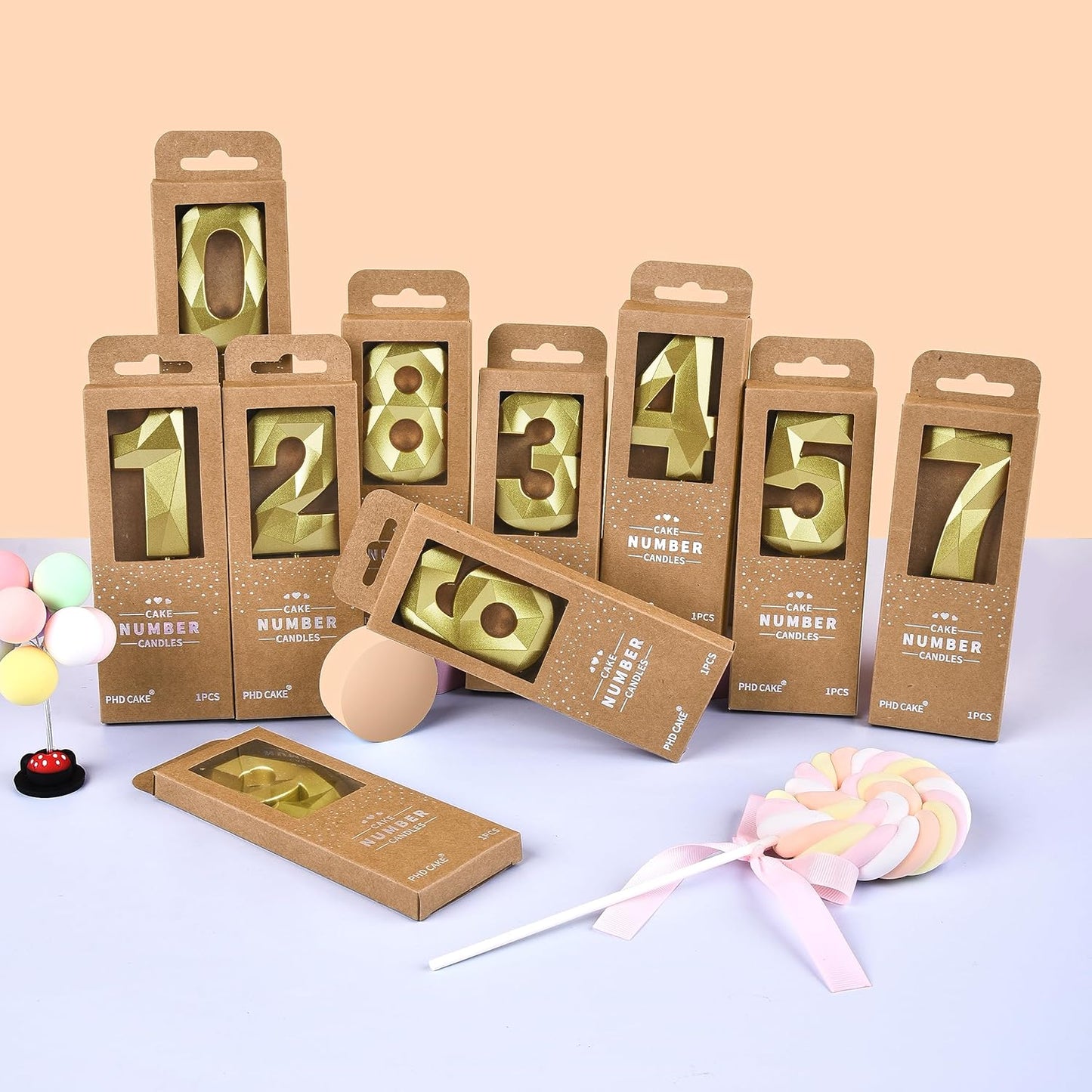 PHD CAKE 2.76 Inch Crystal Gold 6 Number Birthday Candles, Gold Candles, Cake Candles, Party Celebration