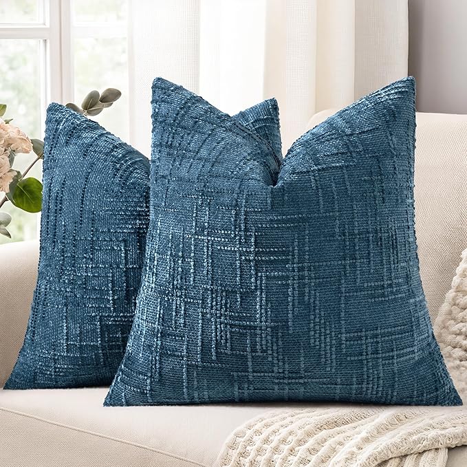 decorUhome Navy Blue Chenille Euro Sham Throw Pillow Covers 22x22 Set of 2 by decorUhome