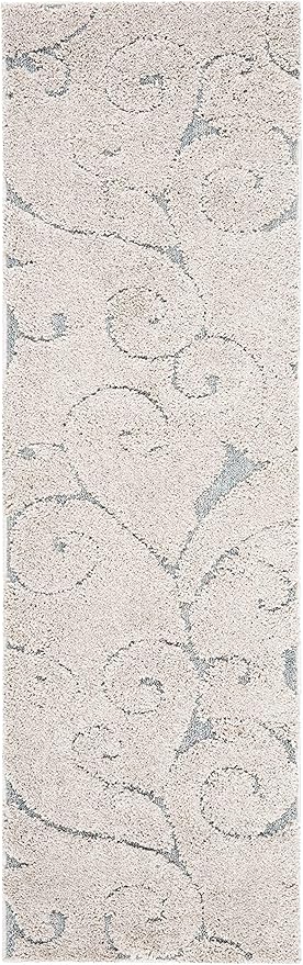SAFAVIEH Florida Shag Collection Runner Rug - 2'3" x 21', Beige & Blue Grey, Scroll Design, Non-Shedding & Easy Care, 1.2-inch Thick Ideal for High Traffic Areas in Living Room, Bedroom (SG455-1155)