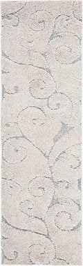 SAFAVIEH Florida Shag Collection Accent Rug - 2'3" x 4', Beige & Blue Grey, Scroll, Non-Shedding & Easy Care, 1.2-inch Thick Ideal for High Traffic Areas in Entryway, Living Room, Bedroom (SG455-1155)
