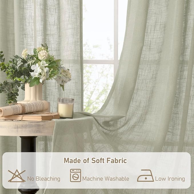 LAMIT Sage Grey Sheer Linen Curtains 63 Inch - Image 8
