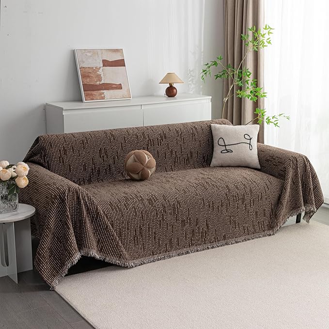 MYSKY HOME Loveseat Cover Deep Chocolate Couch Cover Sectional Couch Covers by MYSKYHOME