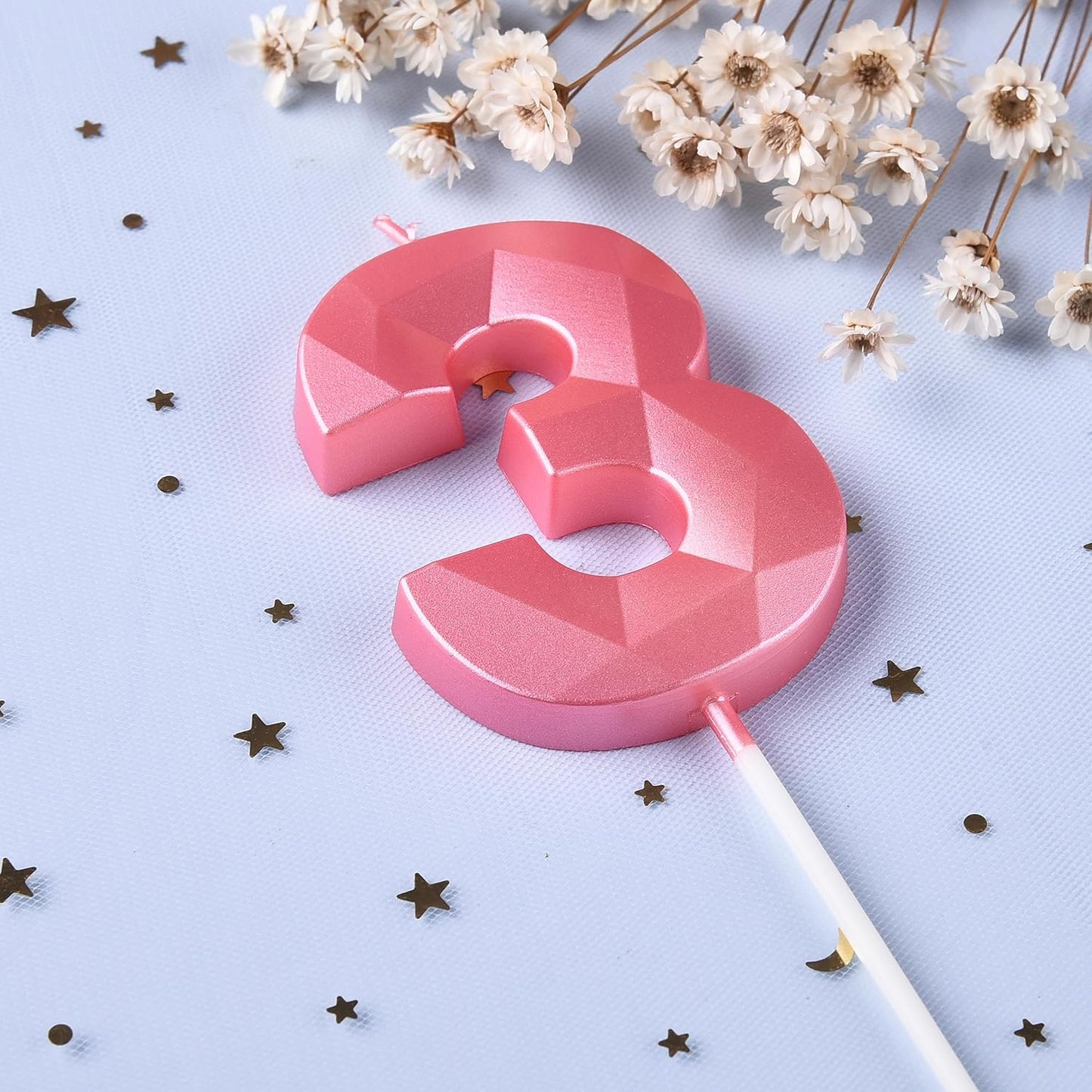 PHD CAKE 2.76 Inch Crystal Pink 3 Number Birthday Candles, Pink Number Candles, Cake Number Candles, Party Celebration