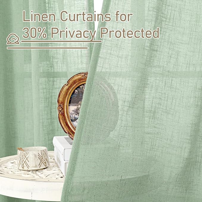 LAMIT Fresh Green Linen Curtains 72 Inch Length - Image 6