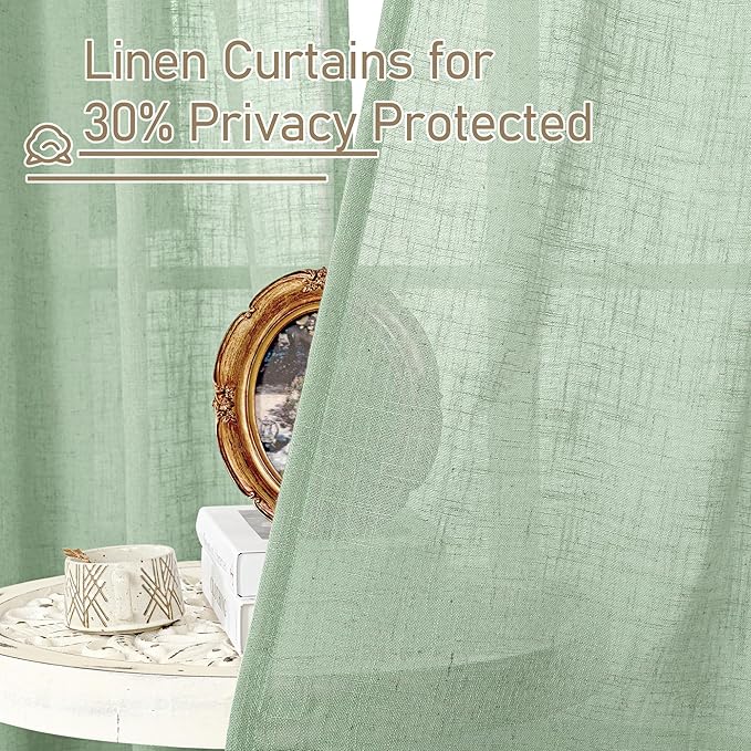 LAMIT Fresh Green Linen Sheer Curtains 45 inch - Image 6