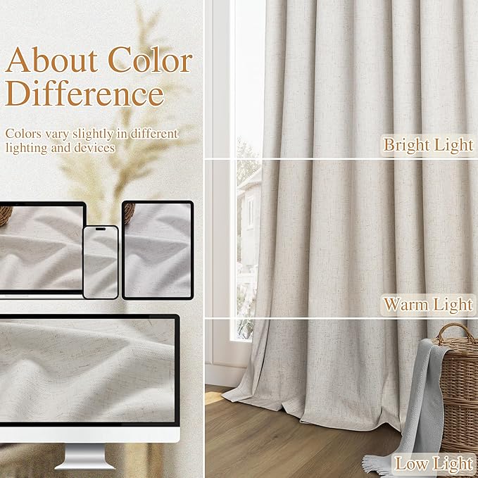 Guken Light Beige 100% Blackout Curtains 84 Inch Long 2 Panels Set - Image 7