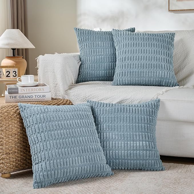Fancy Homi 4 Packs Boho Light Blue Decorative Throw Pillow Covers 20x20 Inch by Fancy+Homi