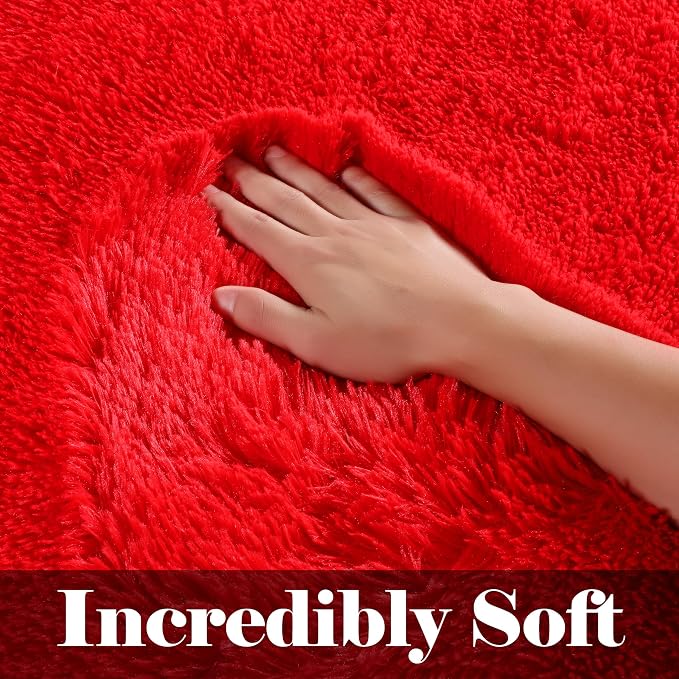 ONASAR Red Area Rugs for Bedroom Living Room, Fluffy 4x6 Indoor Bedside Floor - Image 3