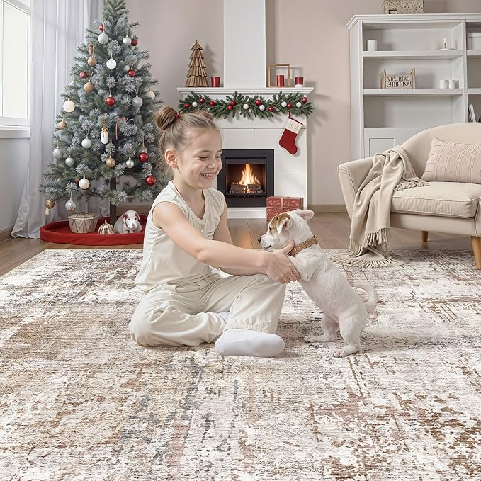 UERMEI Square Area Rugs : Washable 8x8 Neutral Modern Abstract Carpet - Image 4