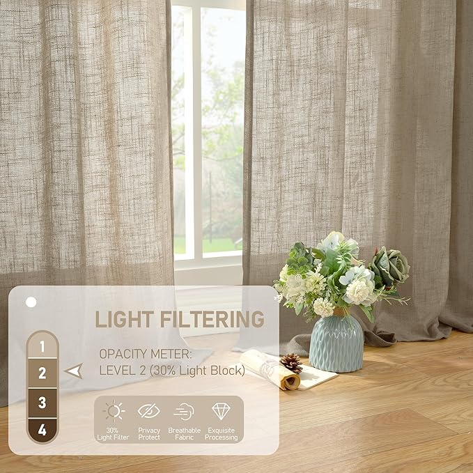 LAMIT Taupe Linen Curtains 95 Inch Length 2 Panels - Image 5