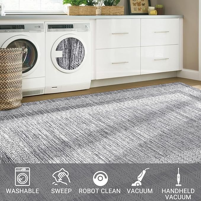 GarveeHome 9x12 Large Modern Gray Area Rug Distressed Bordered Rug Soft Non - Image 6