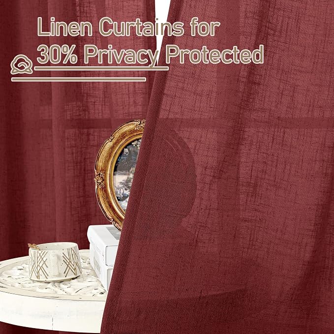 LAMIT Burgundy Red Semi Sheer Linen Curtains 45 Inches Long, Light Filtering - Image 6