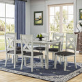 VECELO Peatuk 6-Piece Solid Wood Dining Table Set for 6, Modern Breakfast Dinette Kitchen Table with Chairs for Dining Room, Kitchen, Grey