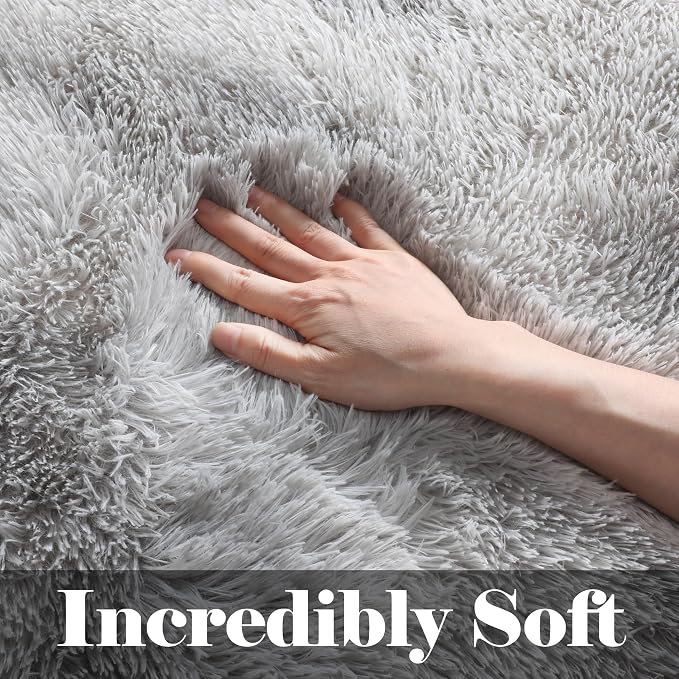 ONASAR 8x10 Area Rugs for Living Room, Tie-Dyed Light Grey Large Fluffy Shag - Image 2