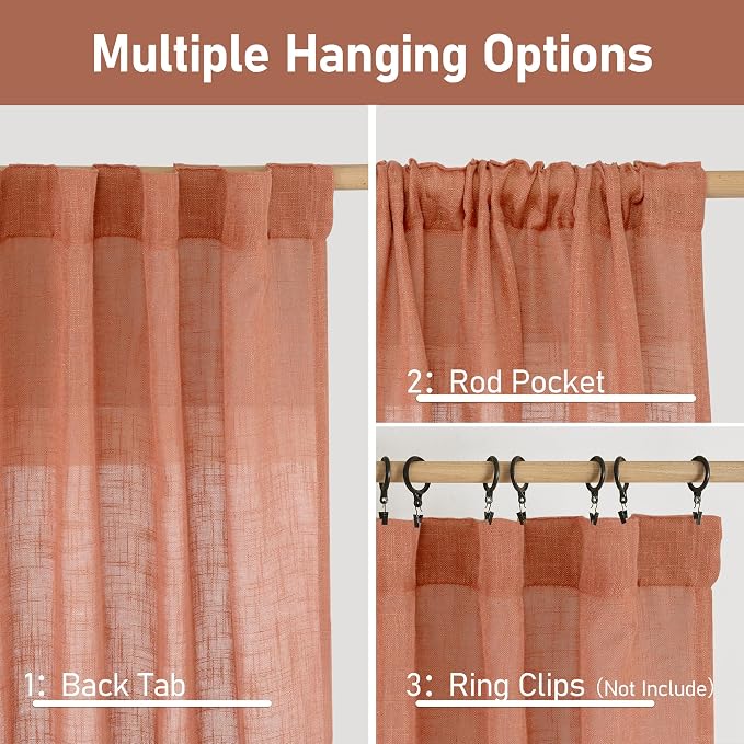 LAMIT Terracotta Linen Semi Sheer Curtains 45 Inch - Image 3
