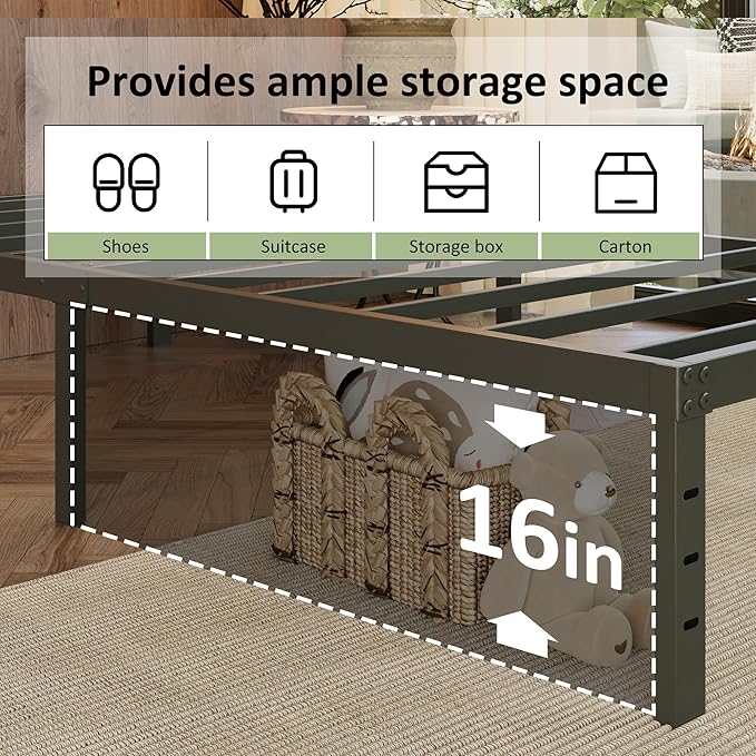 EMODA 18 Inch Twin XL Bed Frames with White Cover, Heavy Duty XL Twin Metal Platform Bed Frame No Box Spring Needed, Noise Free, Easy Assembly