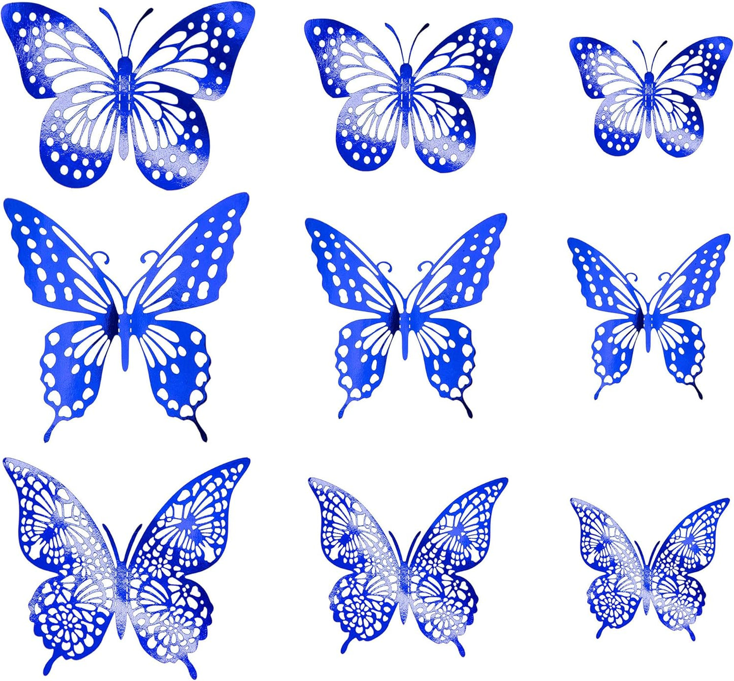 Gyufise 36 Pack Blue 3D Butterfly Cupcake Toppers Hollow Butterfly Cake Decorations for Birthday Wedding Fairy Party Butterfly Wall Sticker Decal for Background Wall Decoration